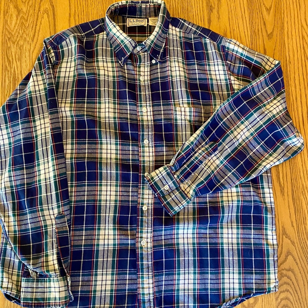 Vintage 80s L.L. Bean Flannel Shirt Sz L Tartan Plaid USA- RARE C818 Blue Multi